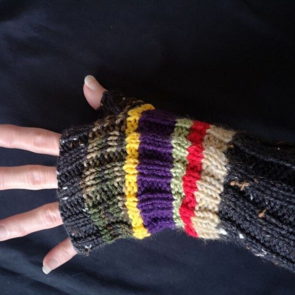 Y2K Grunge Handmade Striped Multicolor Knit Fingerless Gloves Mittens